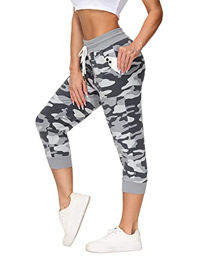 Specialmagic Women's Sweatpants Cropped Jogger French Terry Running Pants Lounge Loose Fit Drawstring Waist With Side Pockets Camouflage Grey Xl #TOP3