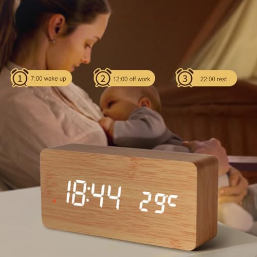 Reloj de escritorio de madera resistente y compacto con pantalla digital nitidez premium 4
