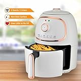2 Quart Compact Electric Air Fryer – Small Oil-Less Cooker with Timer & Temp Control, Fast Even Heating, Non-Stick Fry Basket – Black, Blue, White, Copper (White)