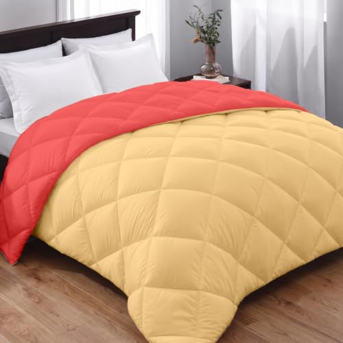 Image of AYKA Reversible Comforter 220 GSM Microfiber Reversible AC Comforter /Blanket for Winter /Quilt /Duvets for King Size Double Bed Comforter (90 * 100, Beige & Red)| TC - 220