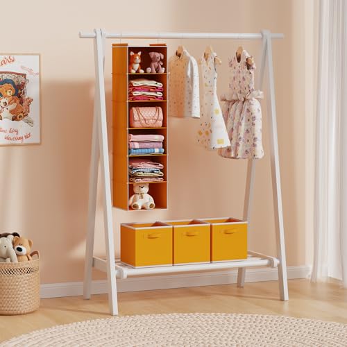 Image of MAX Houser 6-Shelf Hanging Closet Organizer, Hanging Storage Shelves with 2 Sturdy Hooks Space-Saving for Bedroom, Foldable (Yellow)