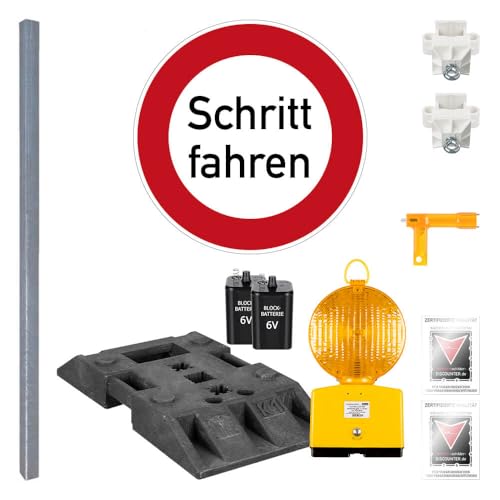 TMS PRO SHOP Komplett-Set Baustelle mit Leuchte, Schrittgeschwindigkeit fahren VZ 274 aus Stahl, Kunststoff, Aluminium, Art.-Nr. 607965