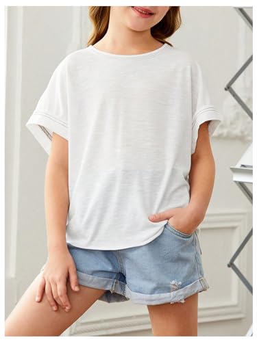 WDIRARA Girl's Cut Out Backless Loose Fit Tee Top Summer Round Neck Dolman Sleeve Solid Casual T-Shirt2