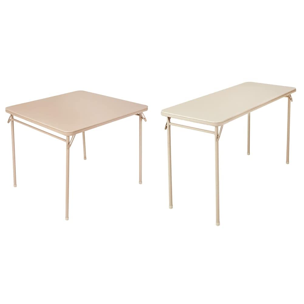 Photo 1 of **ONLY THE SQUARE TABLE**  CoscoProducts 14696ANT1E Vinyl Top Folding Table, 1-Pack, Antique Linen & Serving Table, 20" x 48", Antique Linen Antique Linen 1-Pack Antique Table + Table, 20" x 48"