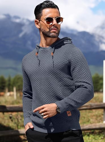 HYPESTFIT Men's Form Fitting Knit Pullover Sweater Hoodie Drawstring Hooded Sweatshirt2