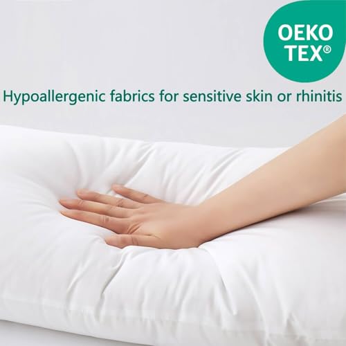 Image of Flat Ultra Thin Bed Pillows Standard /Queen Size Pillow Set of 2 Extra Soft Down Alternative for Stomach Back Sleeping White