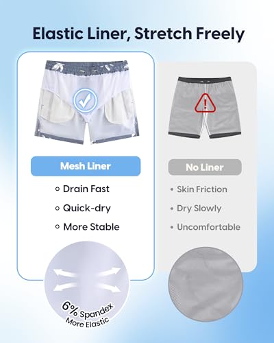 Image of maamgic Mens Swim Trunks 5 Inch with Mesh Lining, Quick Dry Mens Bathing Suit, Swim Shorts for Swimming and Beach