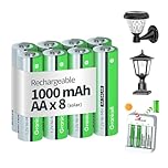 Granicell Rechargeable Batteries 8 PCS, 1.2V, 1000mAh AA Solar Batteries, Pre-Charged, High Capacity Double A Ni-MH Battery, Ideal for Solar Lights, String Lights and Household Equipment