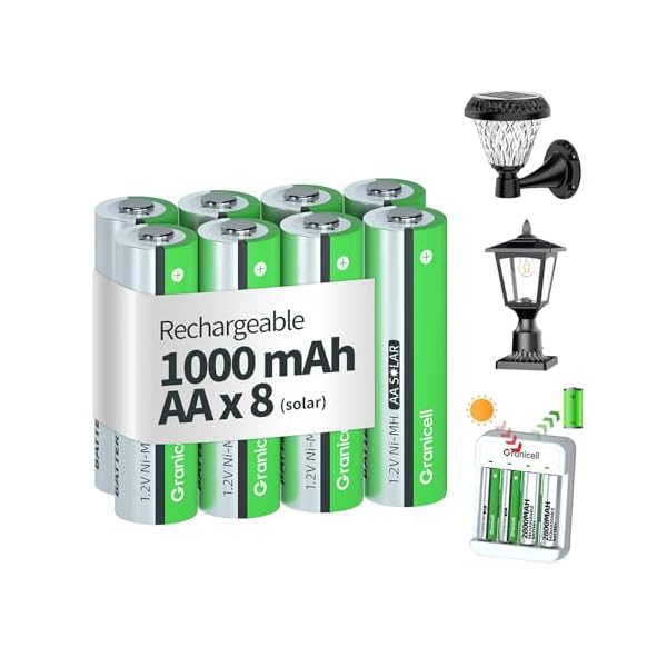 Rechargeable AA Batteries 8 Count, 1.2V Ni-MH 1000mAh Pre-Charged High Capacity Double A Batteries - Ideal for Solar Lights, String Lights & Home Devices