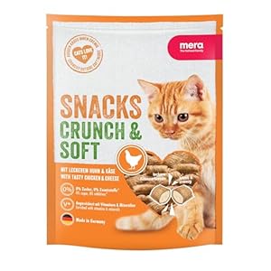 MERA Crunch & Soft mit Huhn & Käse, 200g köstliche Katzen Leckerlies, nahrhafter Katzensnack voller Vitamine und Mineralien, Knuspersnack mit cremiger Füllung