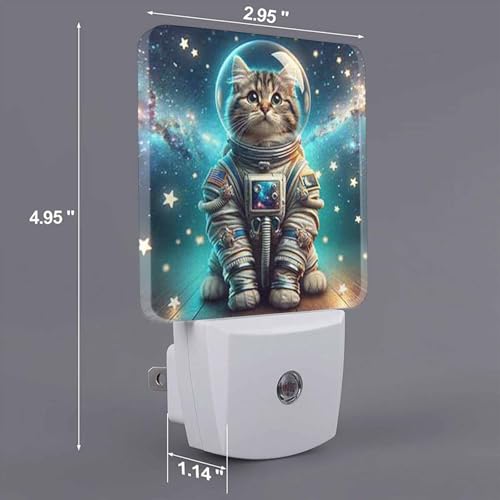Image of LED Night Light,Kawaii Funny Astronaut Cat LED Night Light Plug into Wall with Dusk to Dawn Light Sensor White Energy Efficient Nightlight for Bedroom Bathroom Hallway Living Room Kitchen