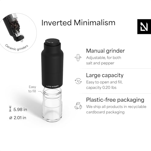 Image of LARS NYSOM Salt and Pepper Grinder Set, Stainless Steel Manual Salt and Pepper Mills, Adjustable Ceramic Grinder, Design Spice Shakers (Carbon Black)