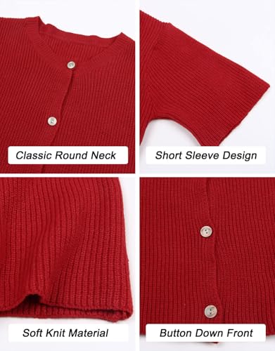 Image of Alsol Lamesa Women's Lightweight Button Up Knitted Cardigan Sweater Solid Color Short Sleeve Cute Cardigan Tops