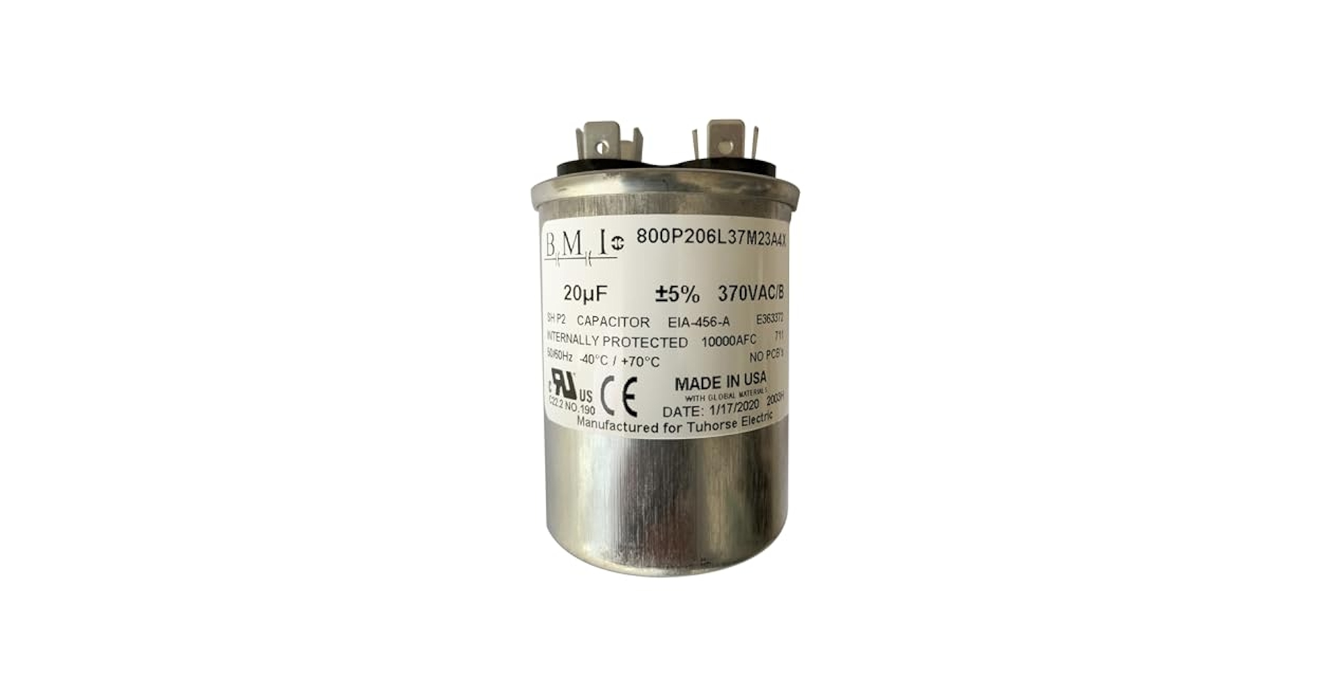 20uF 370VAC Motor Run Capacitor, Compatible Replacement Part