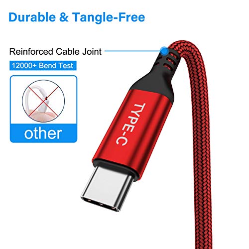 USB Type C Cable,AkoaDa 3-Pack 6.6ft USB A to USB-C Fast Charger Nylon Braided Cord Compatible with Samsung Galaxy Note 9 8 S8 S9 S10 10 Plus,LG V50 V40 G8 G7 Thinq,Moto Z Z3,Switch (Red)