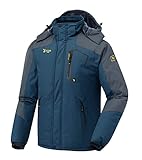 donhobo Herren Winter Fleecejacke Warme Gefüttert Skijacke Outdoor Wandern Camping Winddicht Wasserdicht Jacke Verdickt Funktionsjacke mit Kapuze Denimblau M