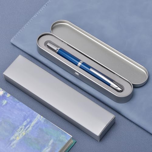 Image of Jinhao 10 Press Fountain Pen with Box, Pearl Blue Retractable Extra Fine Nib with Ink Converter Set (Silver Clip)