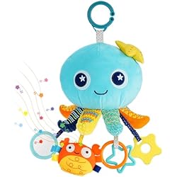 Pulpo Para Movil Auniq Juguete Musical de Peluche para bebé 0-12 Meses Juguetes para Cochecito de bebé, Juguete Clip para Cochecito y Silla de Paseo Juguete sensorial para bebé con sonajero Juguete Musical Educativo