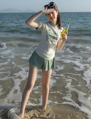 Image of Girls Short Sleeve Rash Guard Sets Swimsuits Two-Piece Beach Swimwear Quick Dry Bathing Suits UPF 50+ 8-16 Years