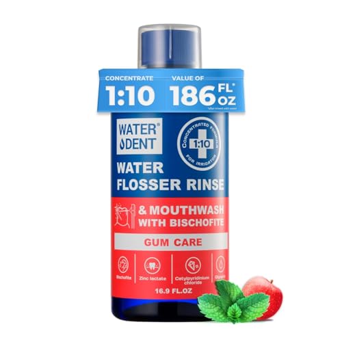 WATER DENT Water Flosser Rinse Solution Additive & Mouthwash for Gum Care Compatible with Waterpik & All Oral Irrigators Concentrated Alcohol & Fluoride Free Apple Mint 16.9 fl oz
