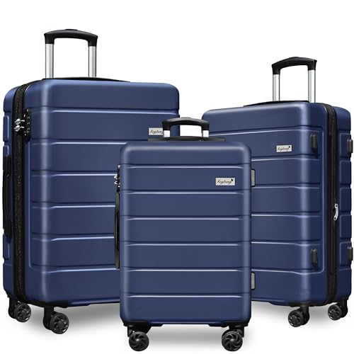 Explorer Lightweight Hardshell 20% Expandable 3-Piece Luggage Set with TSA Lock, Double Spinner Wheels, and Carry-On Suitcase, Navy Blue