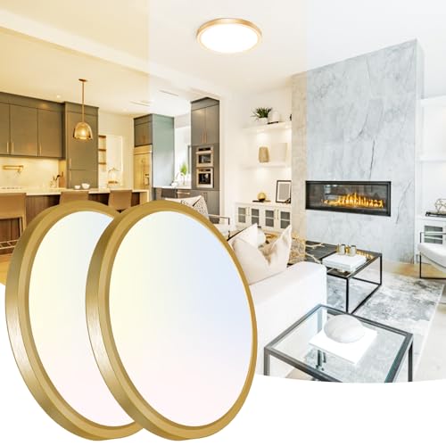 Peasur 12 Inch LED Ceiling Light Gold 24W Slim Flush Mount Ceiling Light 3000K/4000K/6500K Adjustable Modern Round Ceiling Lighting for Bedroom Living Room Kitchen(2 Pack)