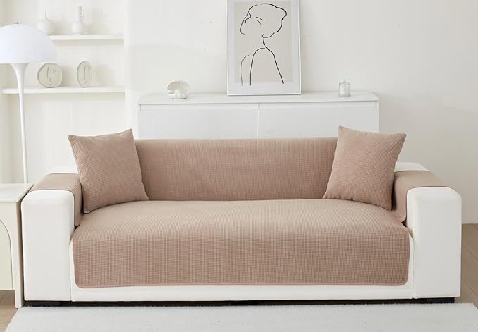 Image of HOMETHREADS Innovative Premium Sofa Cover Set with PVC Backing for Non-Slip Comfort (Tan, 1 Seater | 176x63cm)