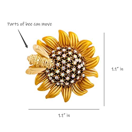Image of Rhinestone Sunflower Brooch Pin Vintage Gold Yellow Elegant Pin Ladies Multipurpose Brooch Necklace