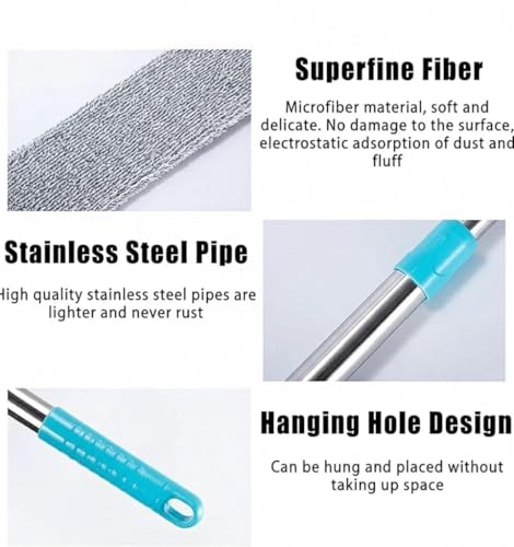 Image of KALKEY Under Bed Gap Cleaning Duster with Extendable Handle up to 50 Inch - Flexible Microfiber Flat Dust Cleaner for Sofa, Bed Bottom, Furniture & Hard-to-Reach Corners (Multicolor, Pack of 1)