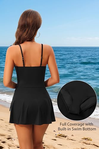 Image of Tempt Me One Piece Swimdress for Women 2026 - Tummy Control Modest Bathing Suit with Skirt Slimming Swimsuit