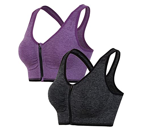 Image of Hiking Gril Women's Zip Front Sports Bra Wireless Post-Surgery Yoga Bras