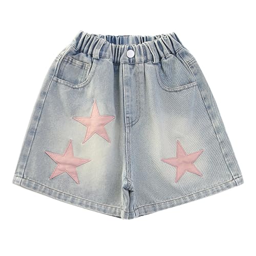 Girls Star Graphic Baggy Denim Shorts with Pockets Elastic Waist Casual Loose Streetwear Kids Teens Stylish Jorts3