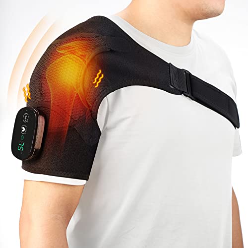 Beheizte Schulterstütze mit Vibration Verstellbarer Elektrischer Schultergurt und Armstütze zur Unterstützung der Schulter Schulterbandage für Männer/ Frauen für Links/Rechts Schulter Schwarz