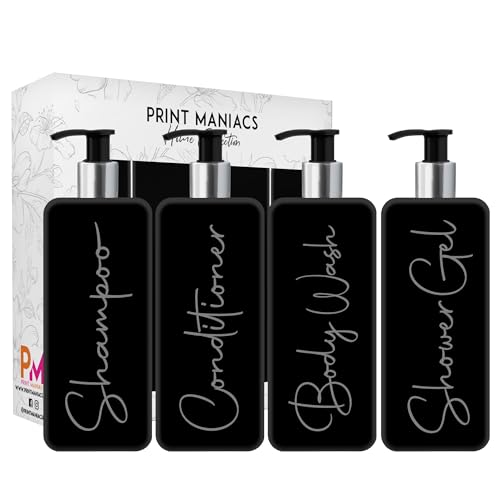 Print ManiacsMrs Hinch Inspired Signature Black 500ml Square Reusable Dispenser Bottle Silver Pump Personalised Bathroom Storage Toiletries Set F2 (Grey