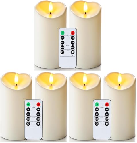 Image of Homemory 6 inchx3 inch Outdoor Waterproof Flameless Candles, LED Candles, Battery Operated Candles with Remote and Timers, Electric Fake Plastic Pillar Candles, Ivory White, Set of 2 (Pack of 3)