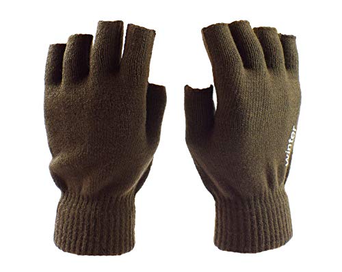 Womens Knit Fingerless Gloves Winter Driving Typing Gloves Warm Half Gloves Coffee
