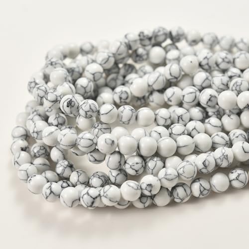 Asingeloo weiße Howlith-Türkis-Steinperlen für die Schmuckherstellung, 10 mm, runde, lose Abstands-Edelsteinperlen für DIY-Armbänder, Halsketten, Ohrringe, 38,1 cm/Strang
