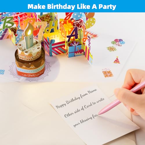 Image of Gumry 7th Pop-Up Musical Birthday Card with Blowable LED Candle for Kids