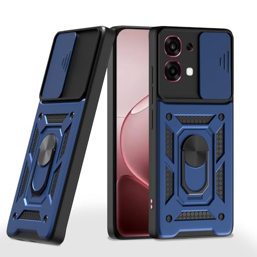 Image of Pikkme Back Cover for Oppo F31 5G / Oppo F33 5G | 360 Protection Case | Sliding Camera Shield Cover & Ring Holder Stand D10 Tough Armor Bumper Case (Blue)