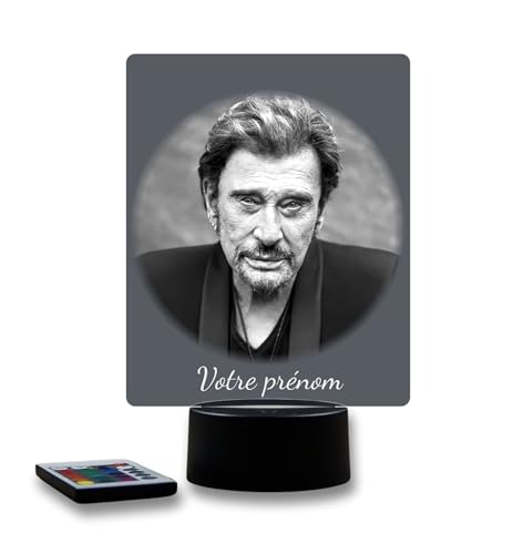 JNB-MAKER FR Lampe 3D Portrait de Johnny Hallyday – Avec personnalisation offerte – Télécommande 16 Couleurs + 4 Modes automatiques – Cadeau...