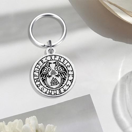 Image of Alotozo Norse Viking Keychain for Men Women - Compass, Tree of Life, Wolf, Odin, Ravens Mythology Gift for Birthday Christmas