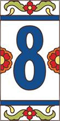 Earthtones 3" X 6" Ceramic Tile Address House Number Talavera White #8 Eight #TOP8