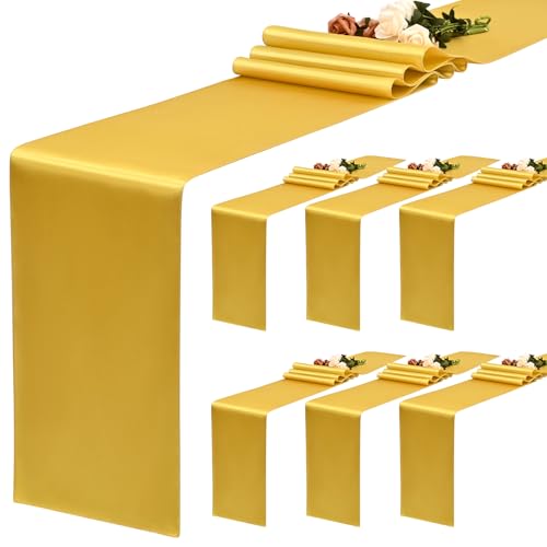 YMHPRIDE Lot de 6 chemins de Table dorés en Satin, 30 x 182cm de Long, Chemin de Table en Soie pour fête de Mariage, Anniversaire, Banquet, décoration de Table –...