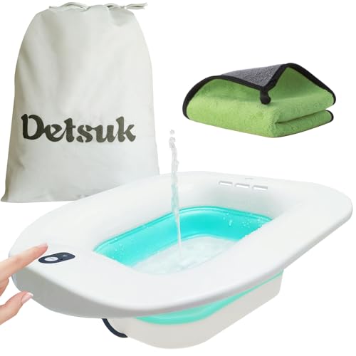 Electric Sitz Bath for Hemorrhoid Relief, Postpartum Care, and Perineal Soaking | Automatic Flushing, Foldable Sitz Bith Kit, Portable Bidet Basin for Hip Bath Soak, Pain Relief (Green Set)