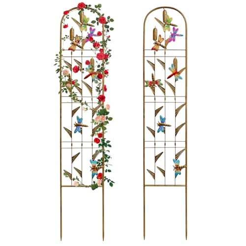 EZ4ENCE 2 Pack Metal Garden Trellis with Colorful Dragonfly Outdoor Decoration Arched Fence Trellis for Climbing Plants for Patio, Backyard, Wall Brackets by EZ4ENCE - Image 8