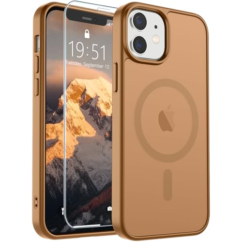 Image of SUPFINE Magnetic for iPhone 12 Mini Case & iPhone 13 Mini Case (Compatible with MagSafe) (Military Grade Drop Protection) Slim Translucent Matte Shockproof Phone Cover,Brown