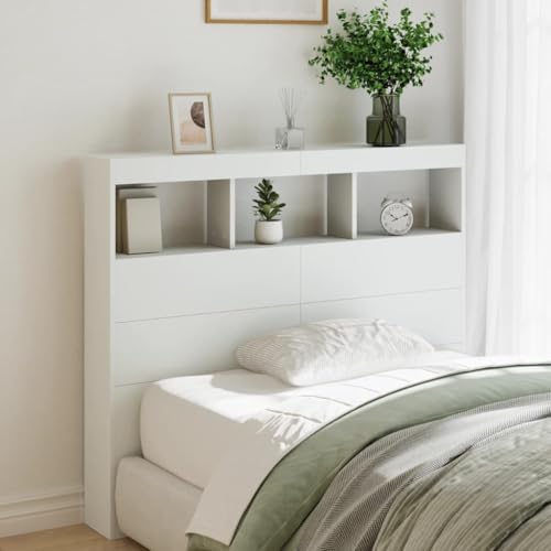 Lumanois Armoire tête de lit avec LED Blanc 120x17x102 cm Têtes et Pieds de lit Blanc,839189