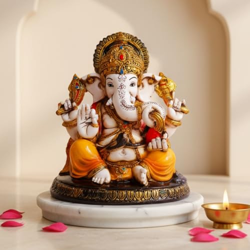 Image of Lord Ganesha Idol for Home Decor | Resin Ganpati Murti for Luck & Success | Ideal Diwali Gift, Pooja Room, Office Desk and House Warming