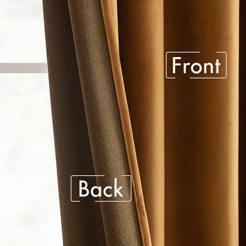 Image of MIULEE Fall Golden Brown Velvet Blackout Curtains Pinch Pleat 52 inch Wx96 L | 2 Panels,Luxury,Thermal Insulated,Super Soft,Back Tab & Rod Pocket,for Bedroom Living Room