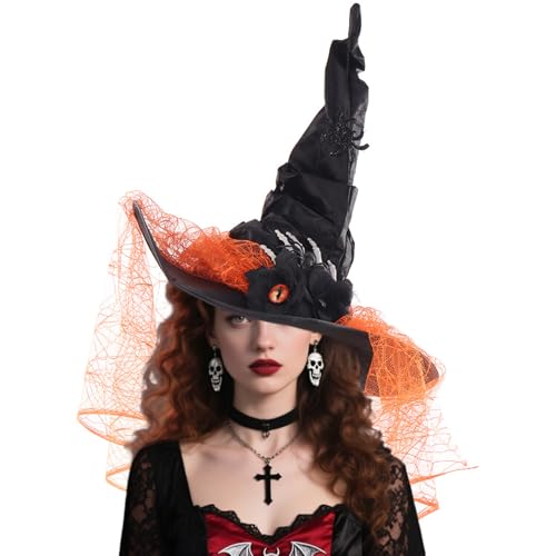 Coiffure pointue vintage en dentelle chapeau de sorcière confortable pour grand spectacle